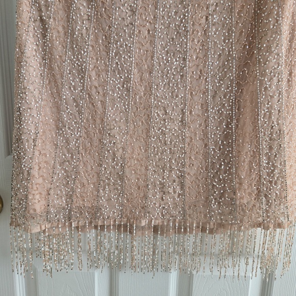 ASOS blush Nude Pink Silver Fringe Beaded Open Back Cocktail Party Mini Dress - Picture 7 of 11